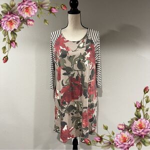 Loose fit floral striped Long sleeve dress